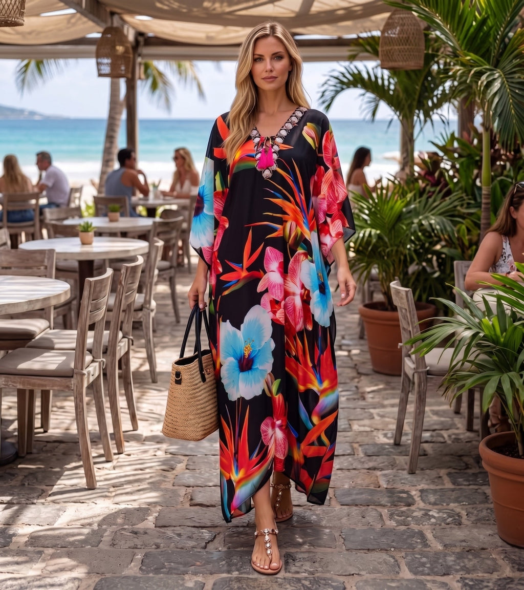 Sakkas Georgettina Flowy Long Caftan Dress/Cover Up