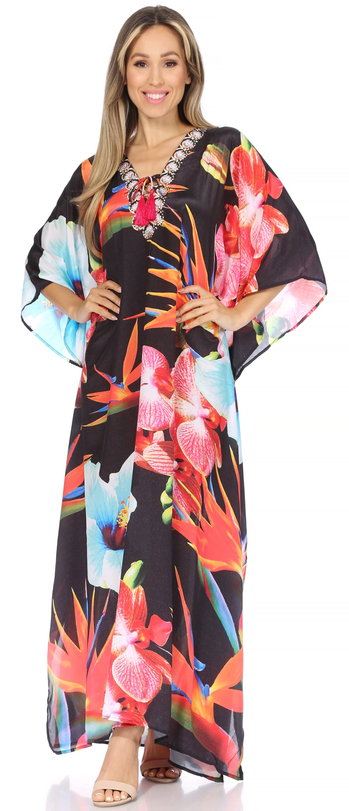 Sakkas Georgettina Flowy Long Caftan Dress/Cover Up