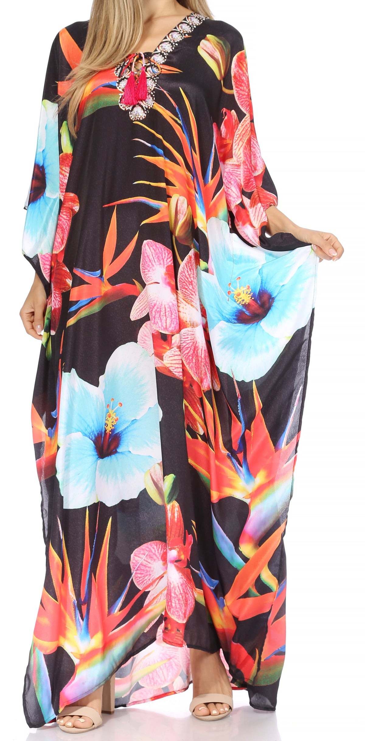 Sakkas Georgettina Flowy Long Caftan Dress/Cover Up