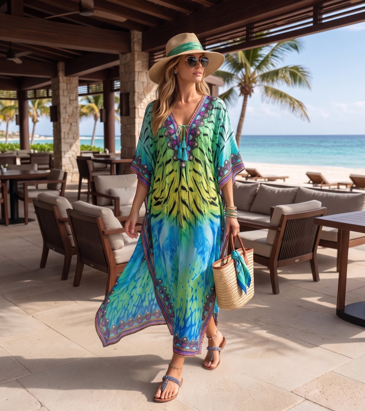 Sakkas Georgettina Flowy Long Caftan Dress/Cover Up