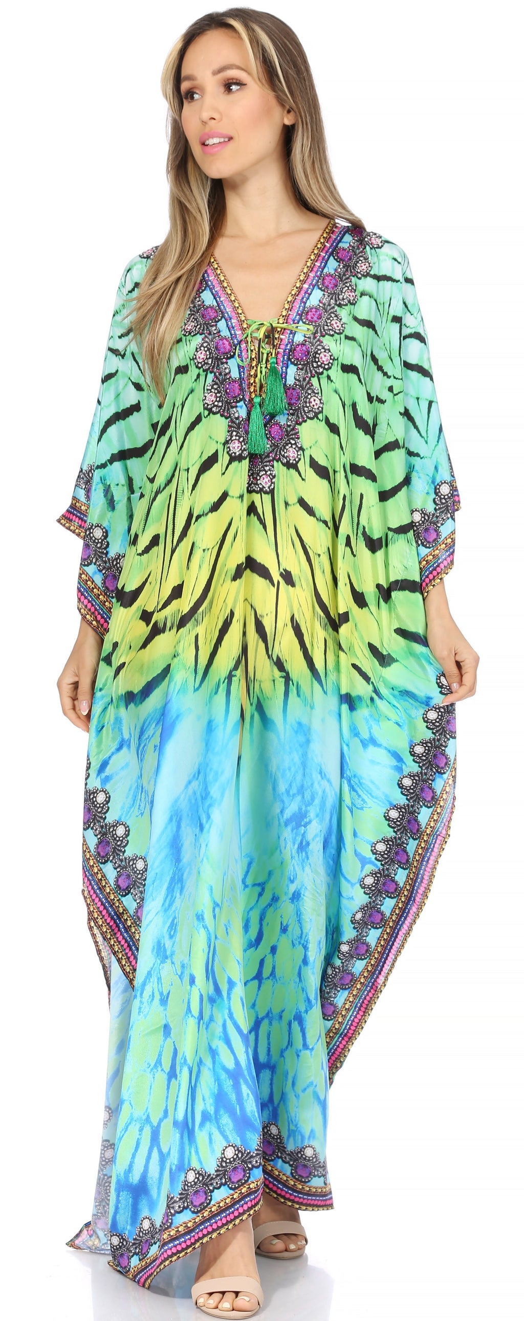 Sakkas Georgettina Flowy Long Caftan Dress/Cover Up