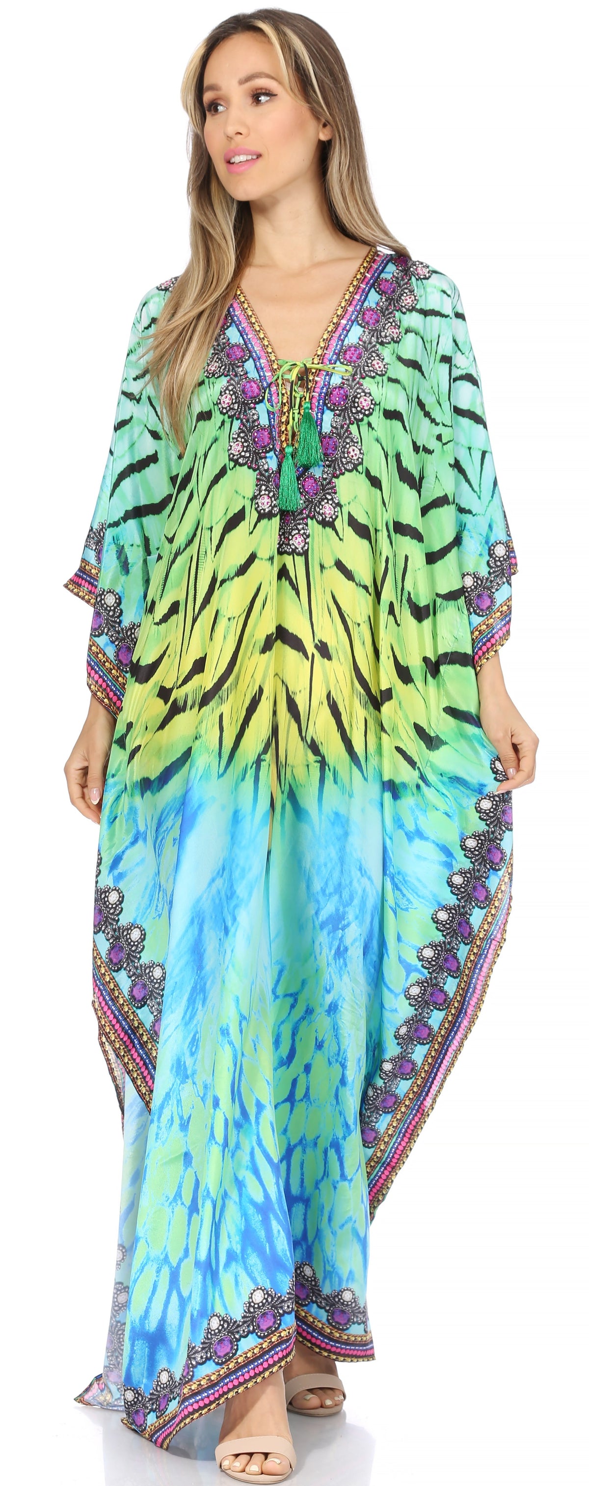Sakkas Georgettina Flowy Long Caftan Dress/Cover Up