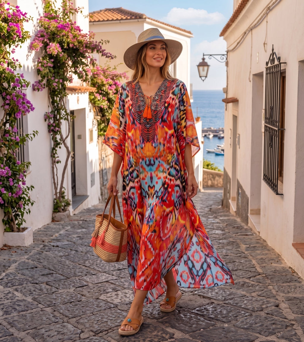 Sakkas Georgettina Flowy Long Caftan Dress/Cover Up