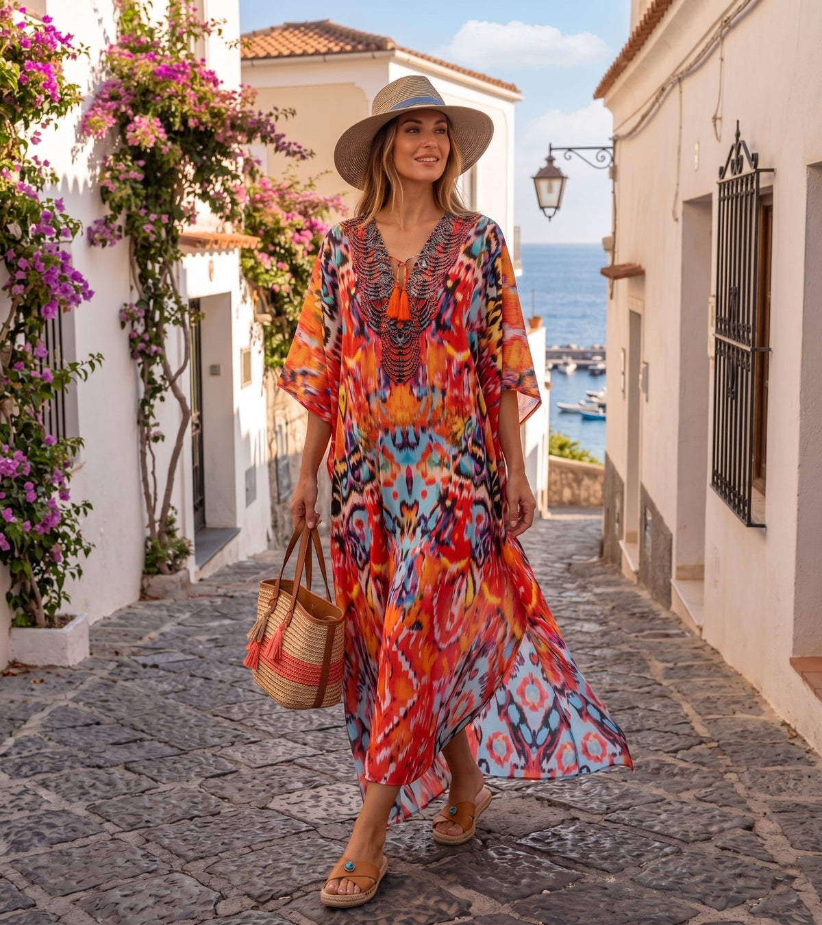 Sakkas Georgettina Flowy Long Caftan Dress/Cover Up