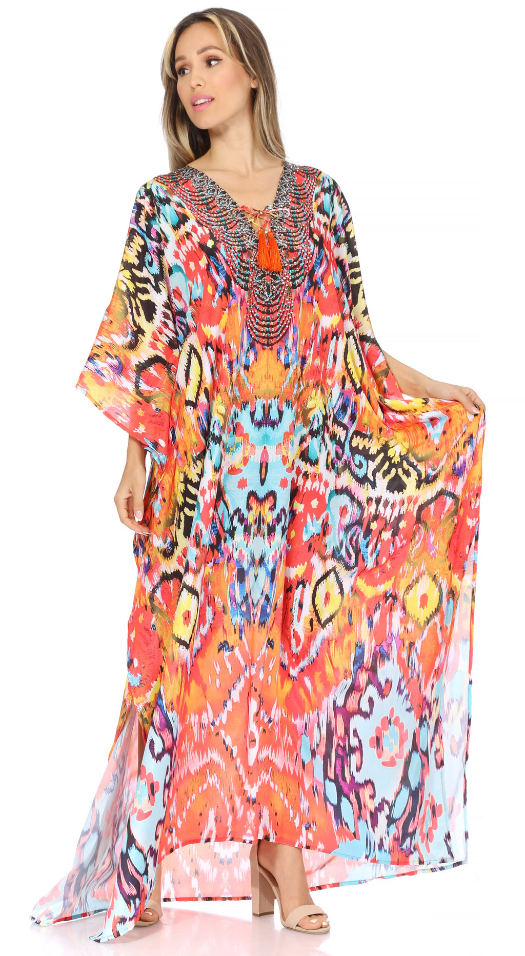 Sakkas Georgettina Flowy Long Caftan Dress/Cover Up