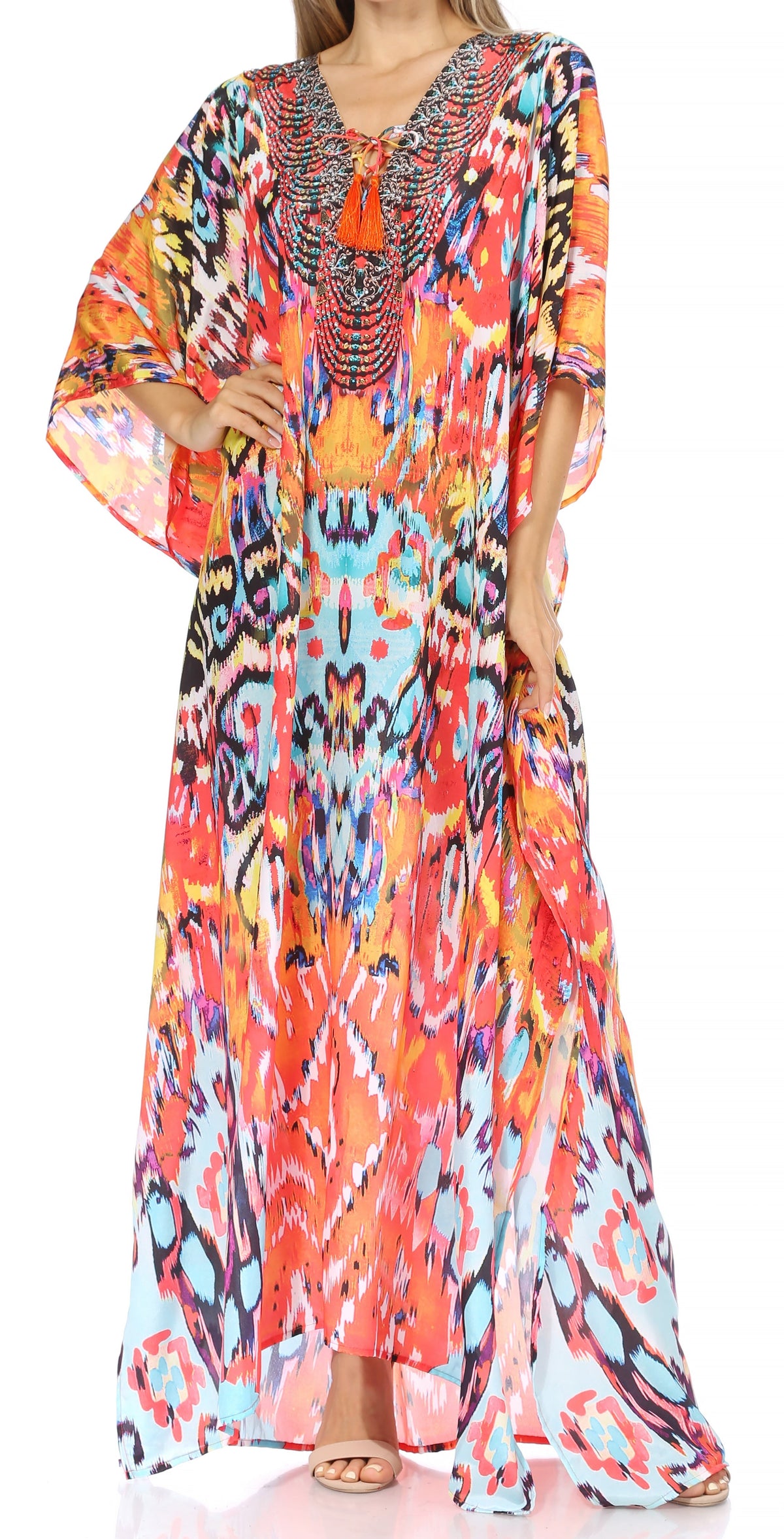 Sakkas Georgettina Flowy Long Caftan Dress/Cover Up