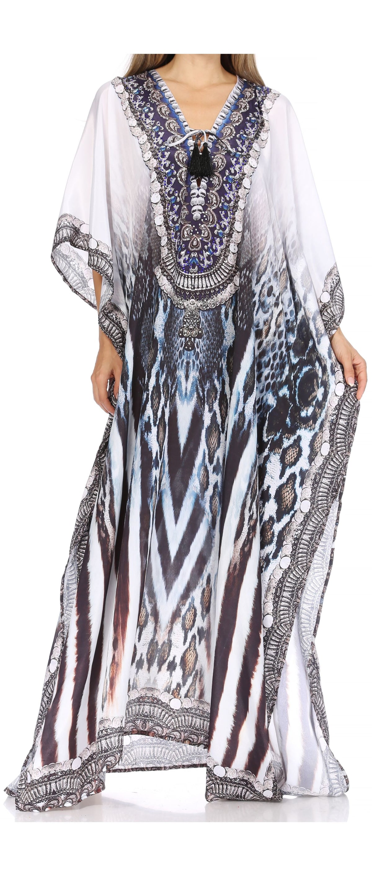 Sakkas Georgettina Flowy Long Caftan Dress/Cover Up