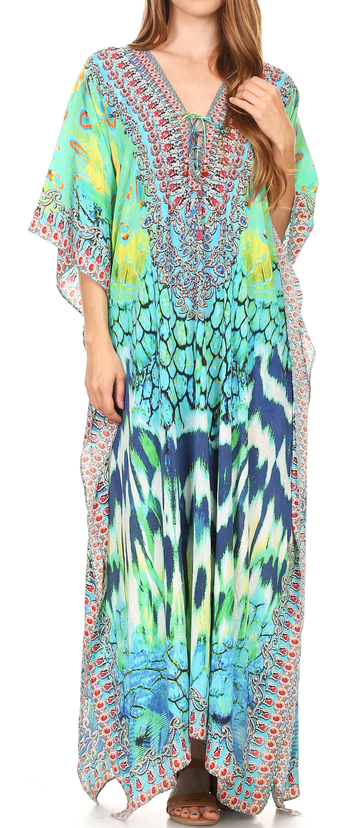 Sakkas Georgettina Flowy Long Caftan Dress/Cover Up