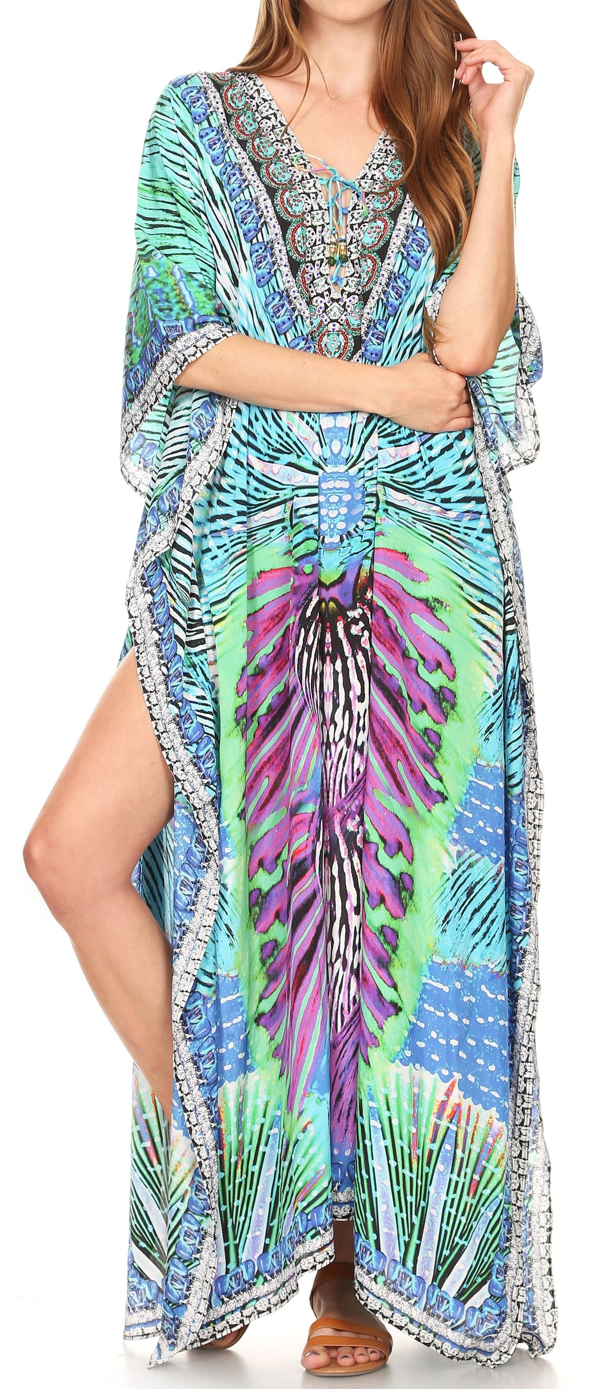 Sakkas Georgettina Flowy Long Caftan Dress/Cover Up