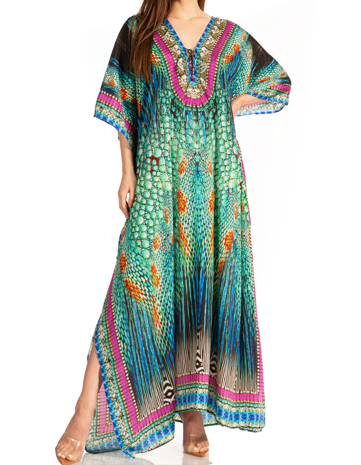 Sakkas Georgettina Flowy Long Caftan Dress/Cover Up