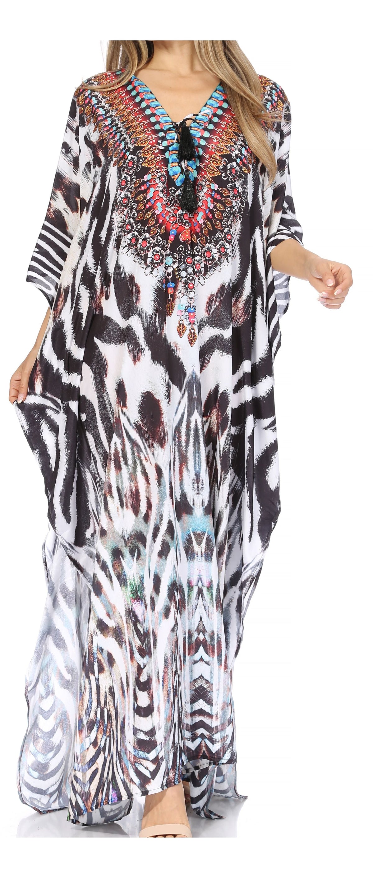 Sakkas Georgettina Flowy Long Caftan Dress/Cover Up