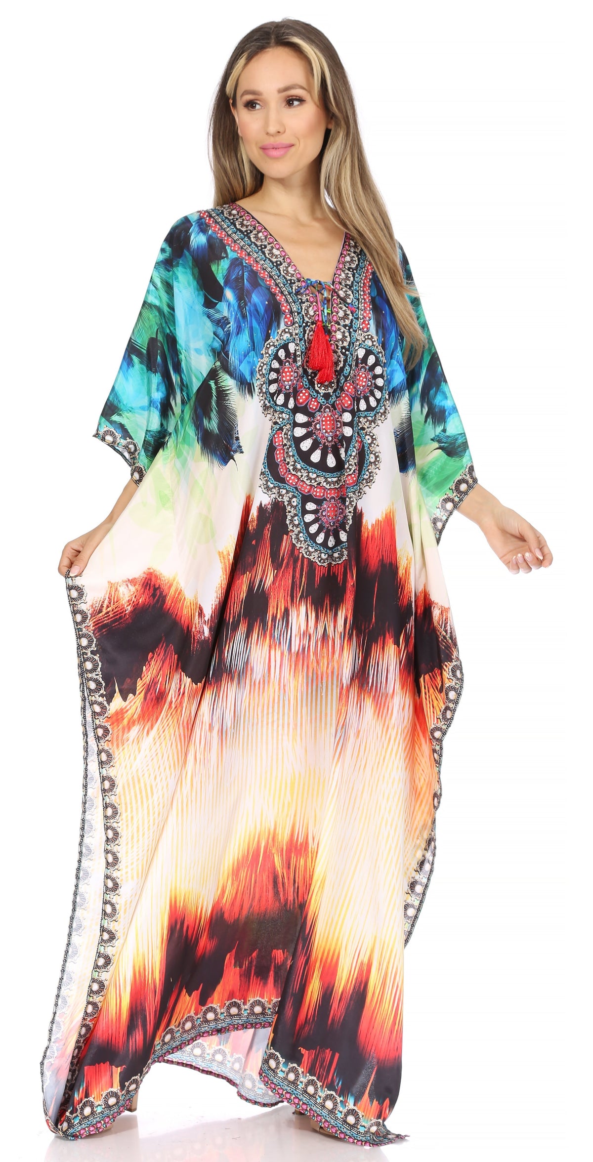 Sakkas Georgettina Flowy Long Caftan Dress/Cover Up