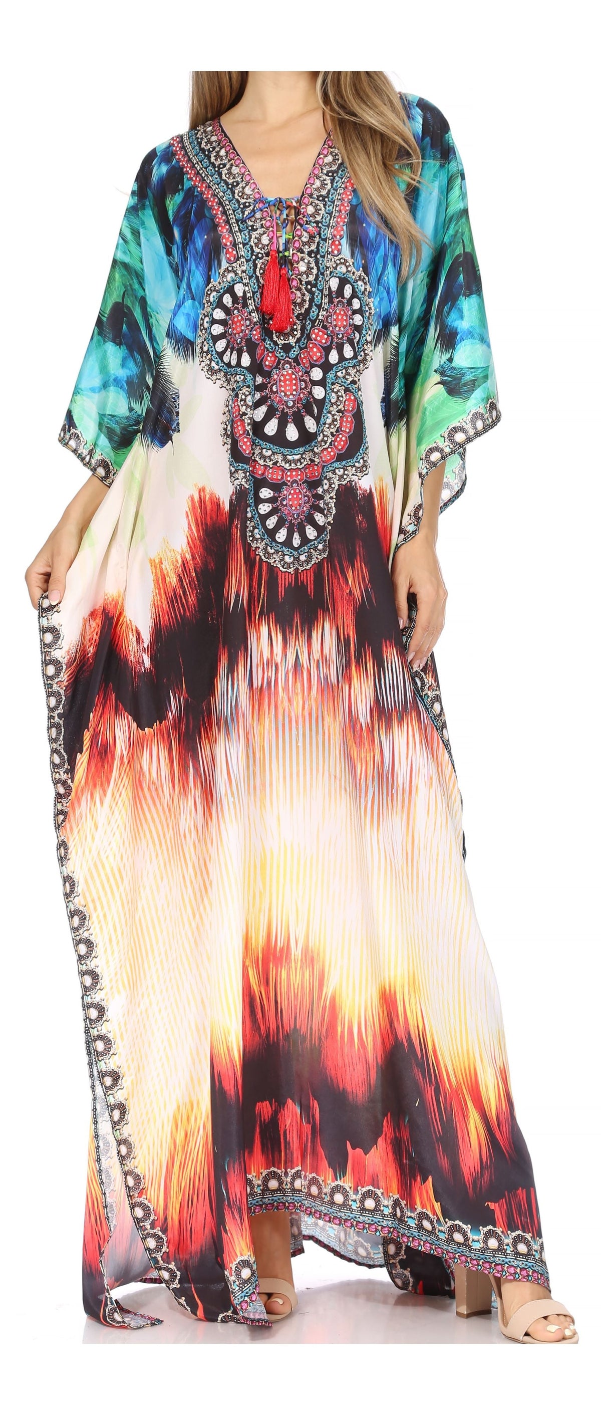 Sakkas Georgettina Flowy Long Caftan Dress/Cover Up