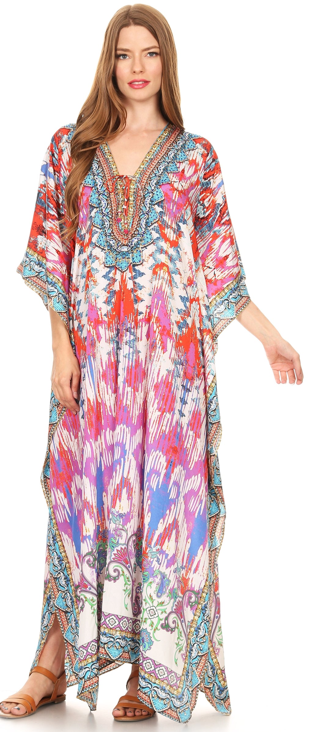 Sakkas Georgettina Flowy Long Caftan Dress/Cover Up