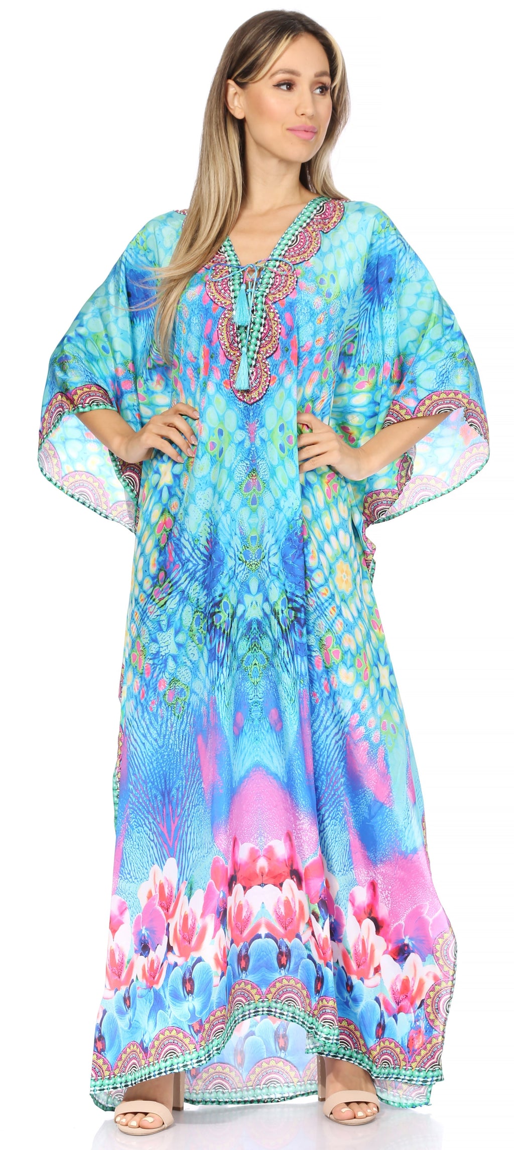 Sakkas Georgettina Flowy Long Caftan Dress/Cover Up