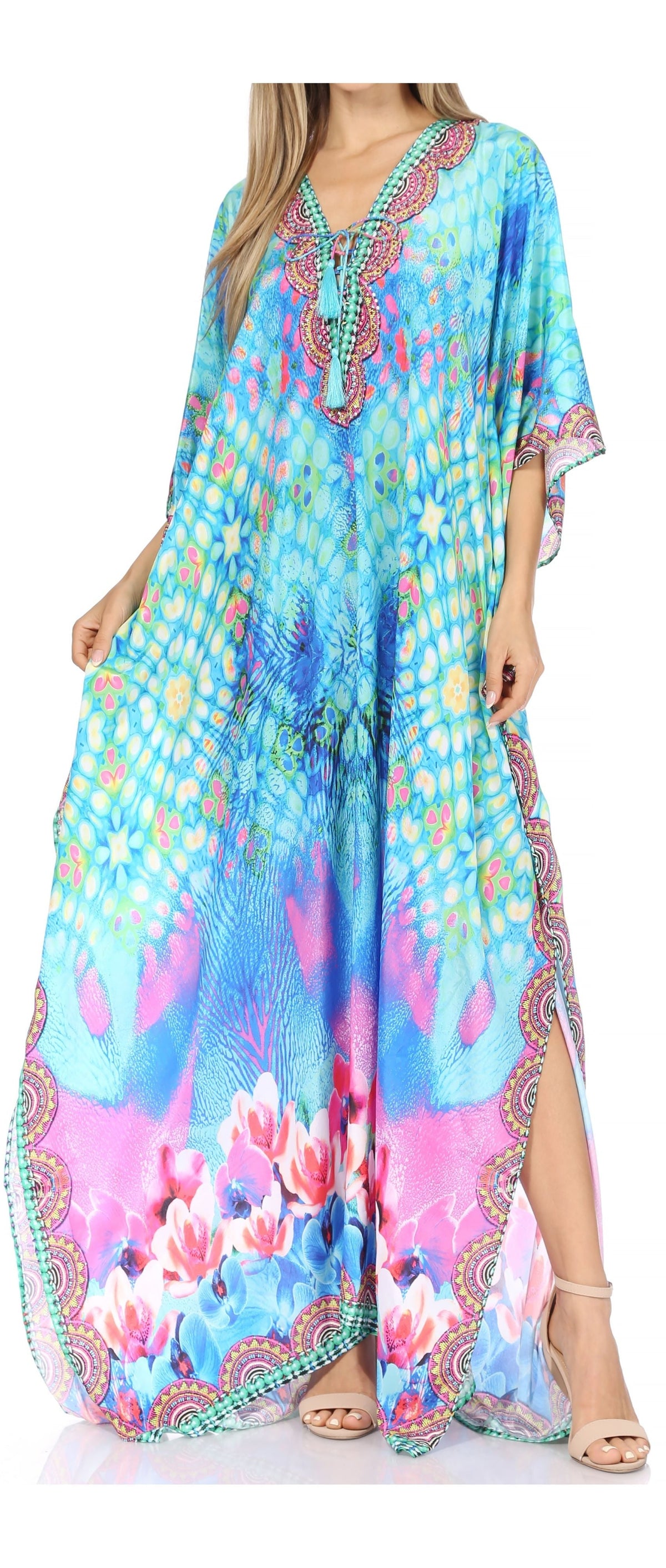 Sakkas Georgettina Flowy Long Caftan Dress/Cover Up