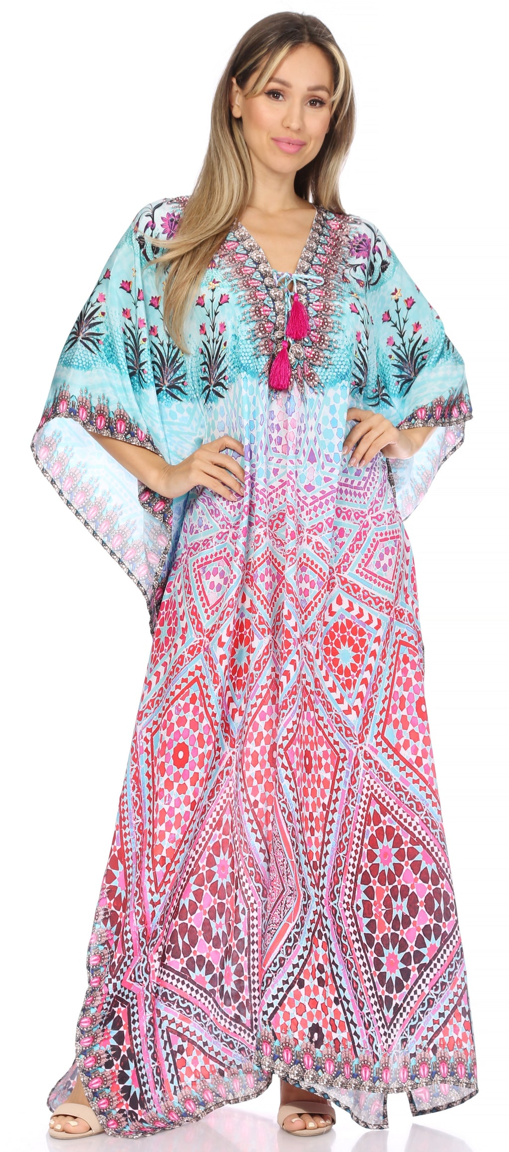 Sakkas Georgettina Flowy Long Caftan Dress/Cover Up