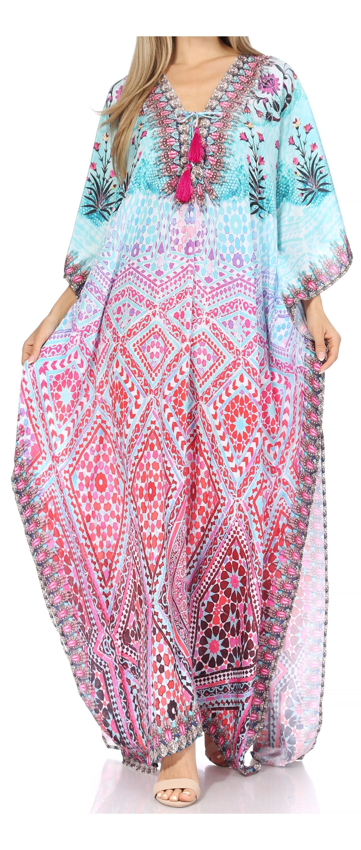Sakkas Georgettina Flowy Long Caftan Dress/Cover Up