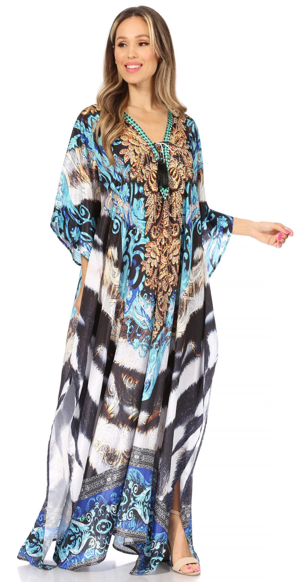 Sakkas Georgettina Flowy Long Caftan Dress/Cover Up
