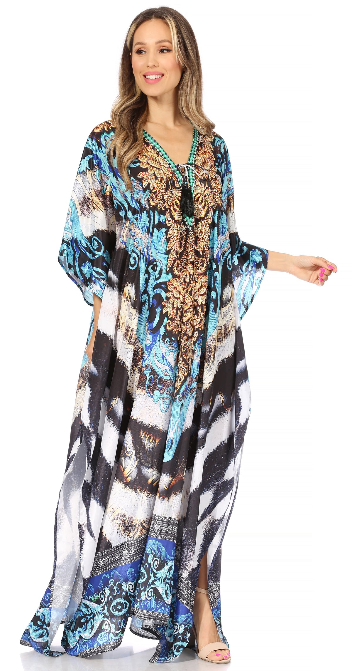 Sakkas Georgettina Flowy Long Caftan Dress/Cover Up