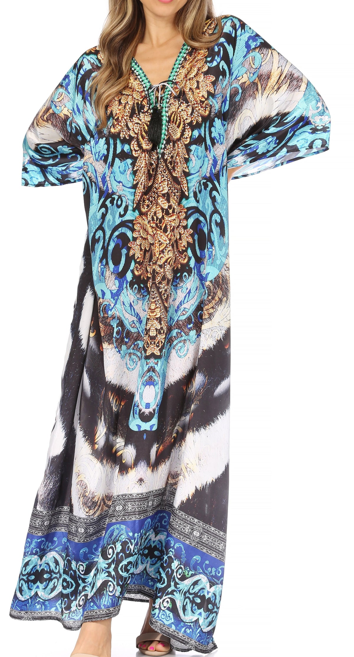 Sakkas Georgettina Flowy Long Caftan Dress/Cover Up