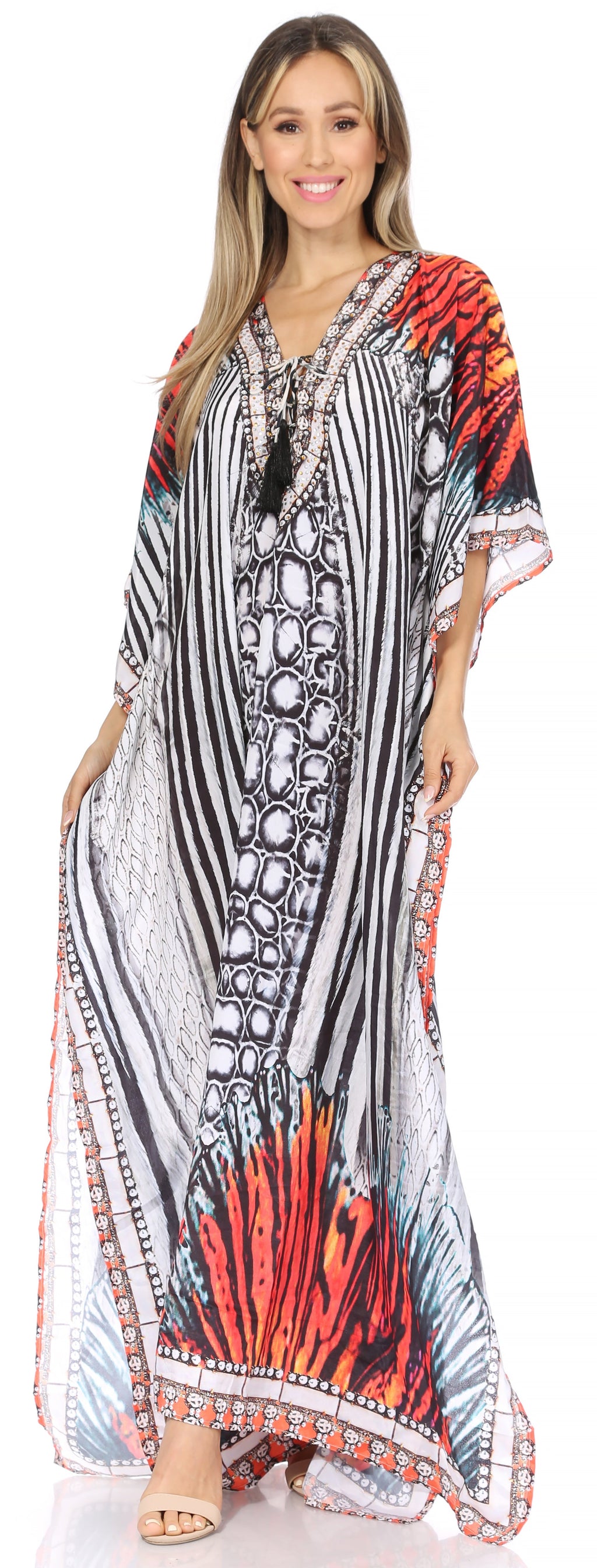 Sakkas Georgettina Flowy Long Caftan Dress/Cover Up
