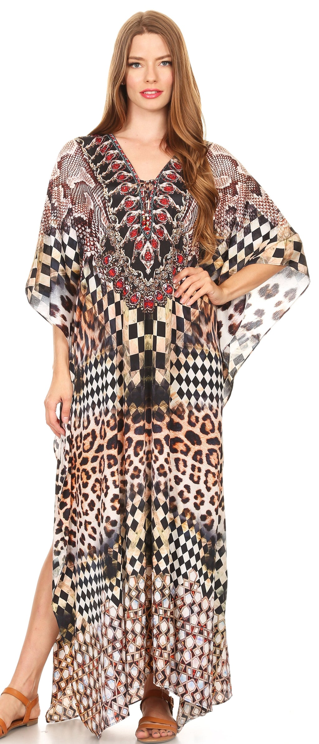 Sakkas Georgettina Flowy Long Caftan Dress/Cover Up