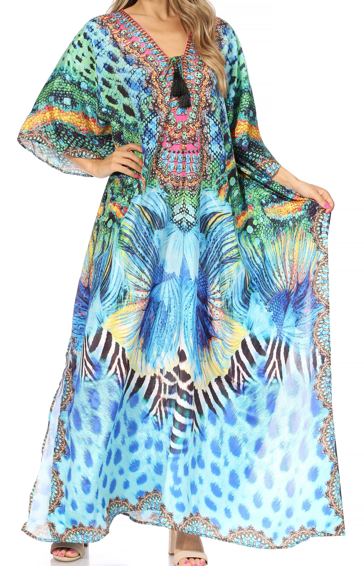 Sakkas Georgettina Flowy Long Caftan Dress/Cover Up