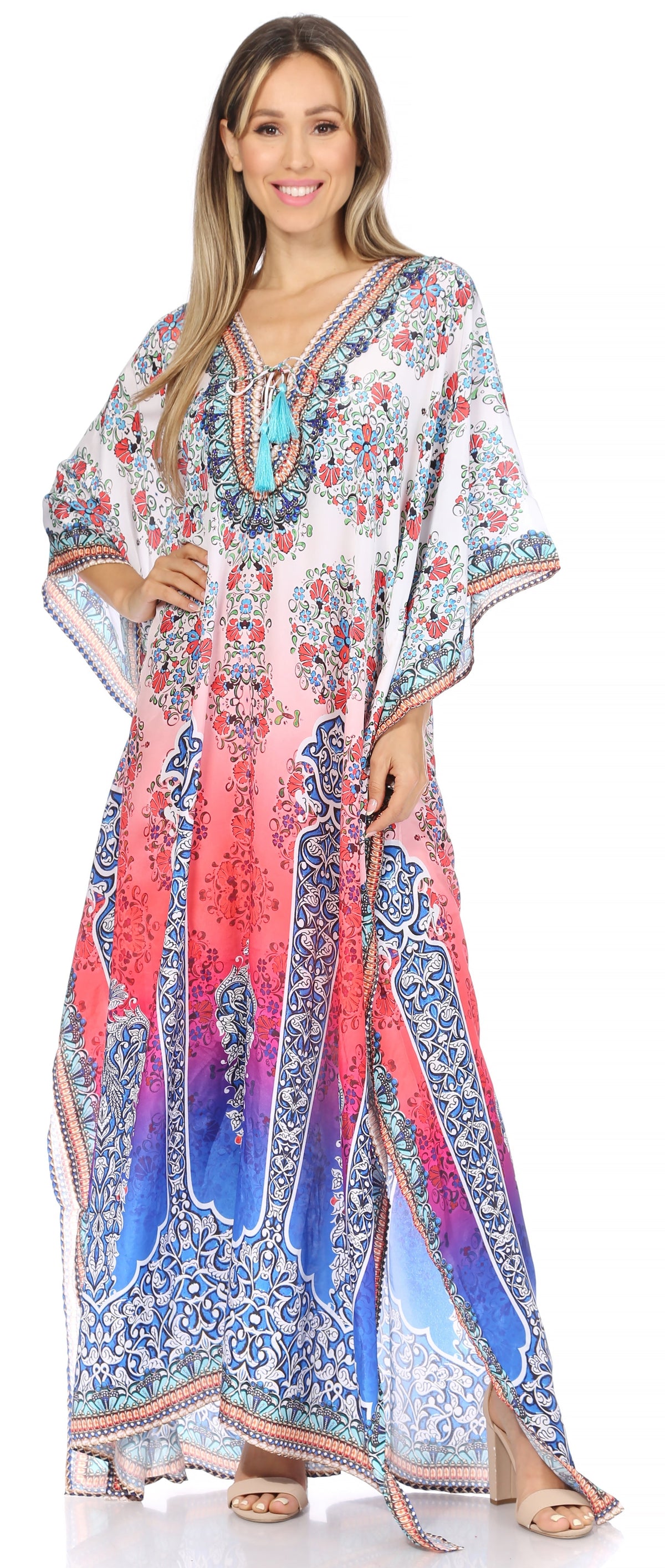 Sakkas Georgettina Flowy Long Caftan Dress/Cover Up