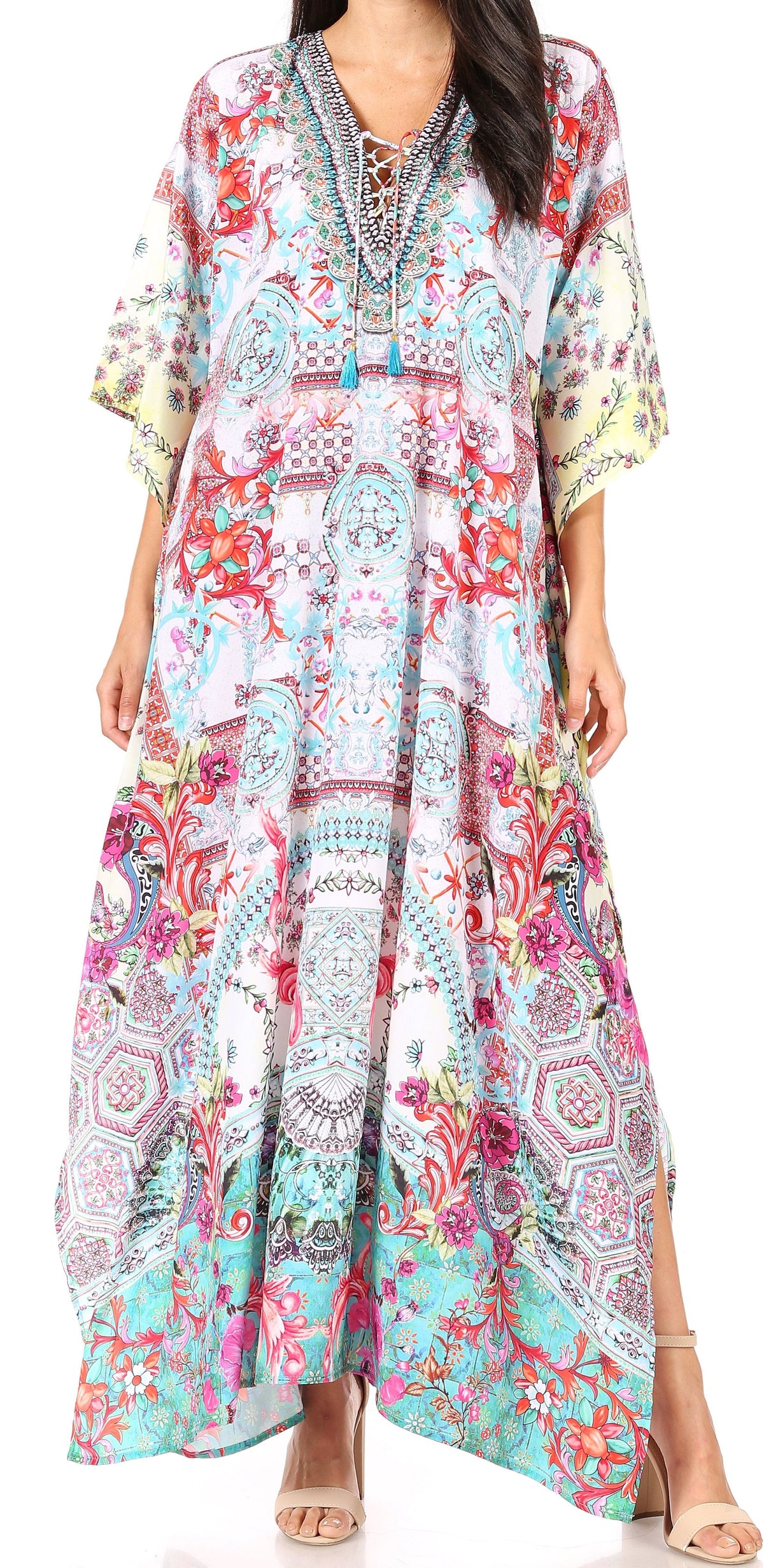 Sakkas Georgettina Flowy Long Caftan Dress/Cover Up