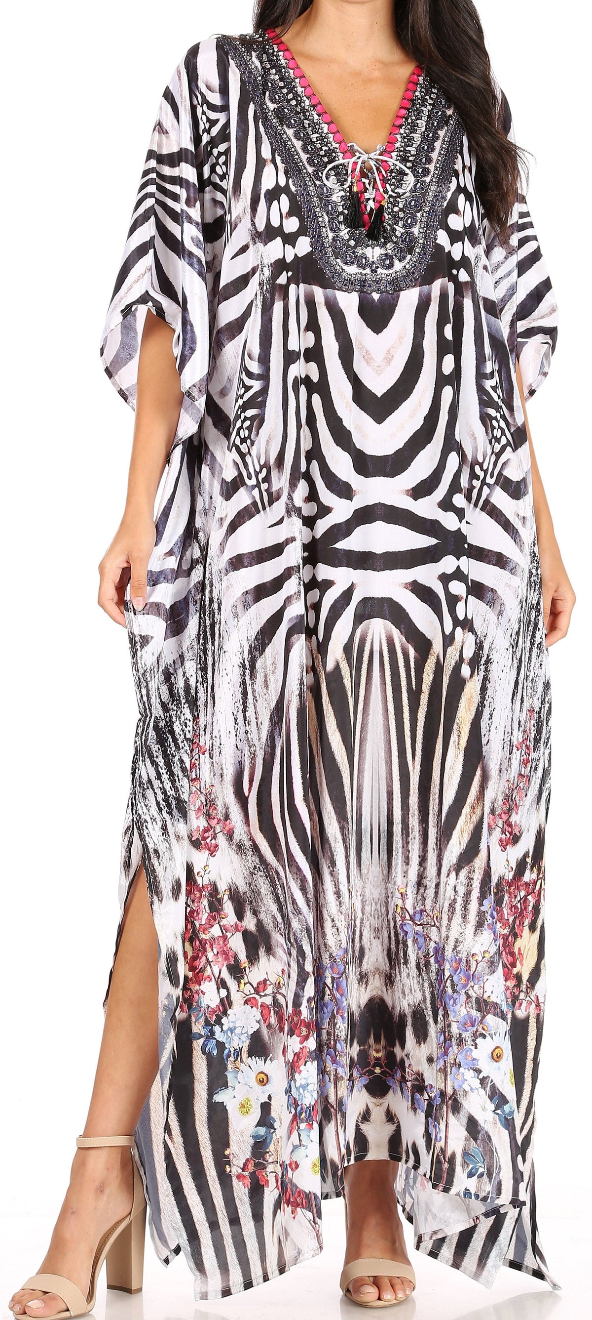 Sakkas Georgettina Flowy Long Caftan Dress/Cover Up