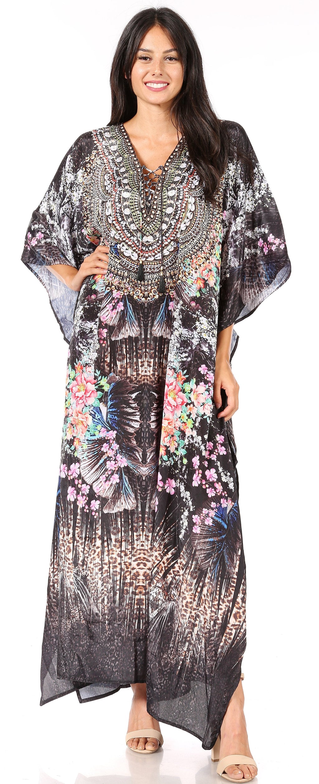 Sakkas Georgettina Flowy Long Caftan Dress/Cover Up