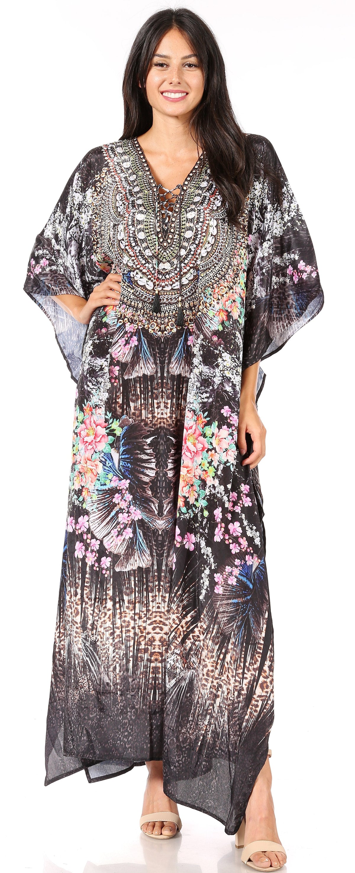 Sakkas Georgettina Flowy Long Caftan Dress/Cover Up