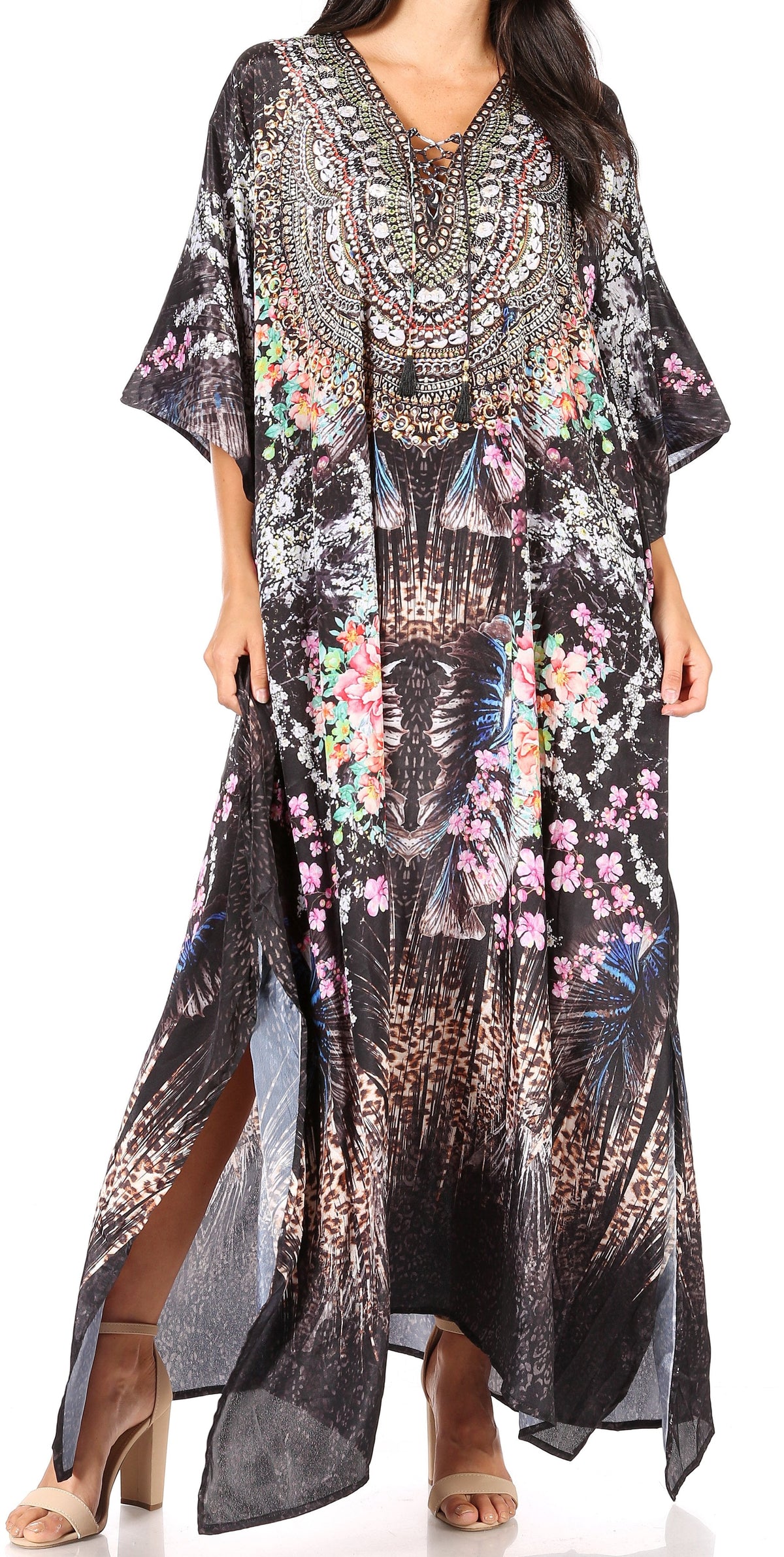 Sakkas Georgettina Flowy Long Caftan Dress/Cover Up