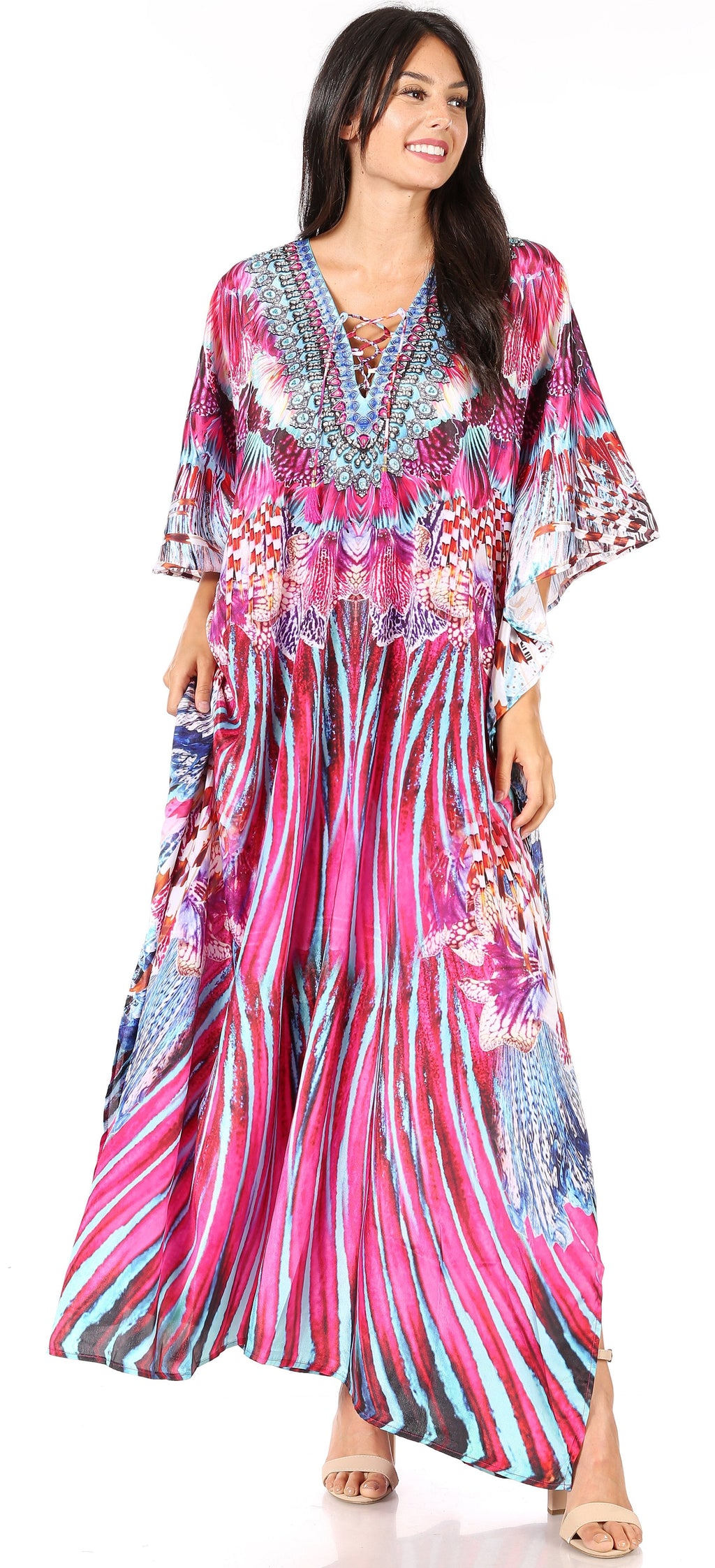 Sakkas Georgettina Flowy Long Caftan Dress/Cover Up