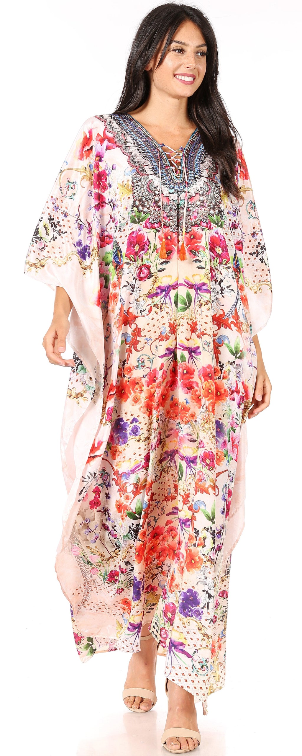 Sakkas Georgettina Flowy Long Caftan Dress/Cover Up