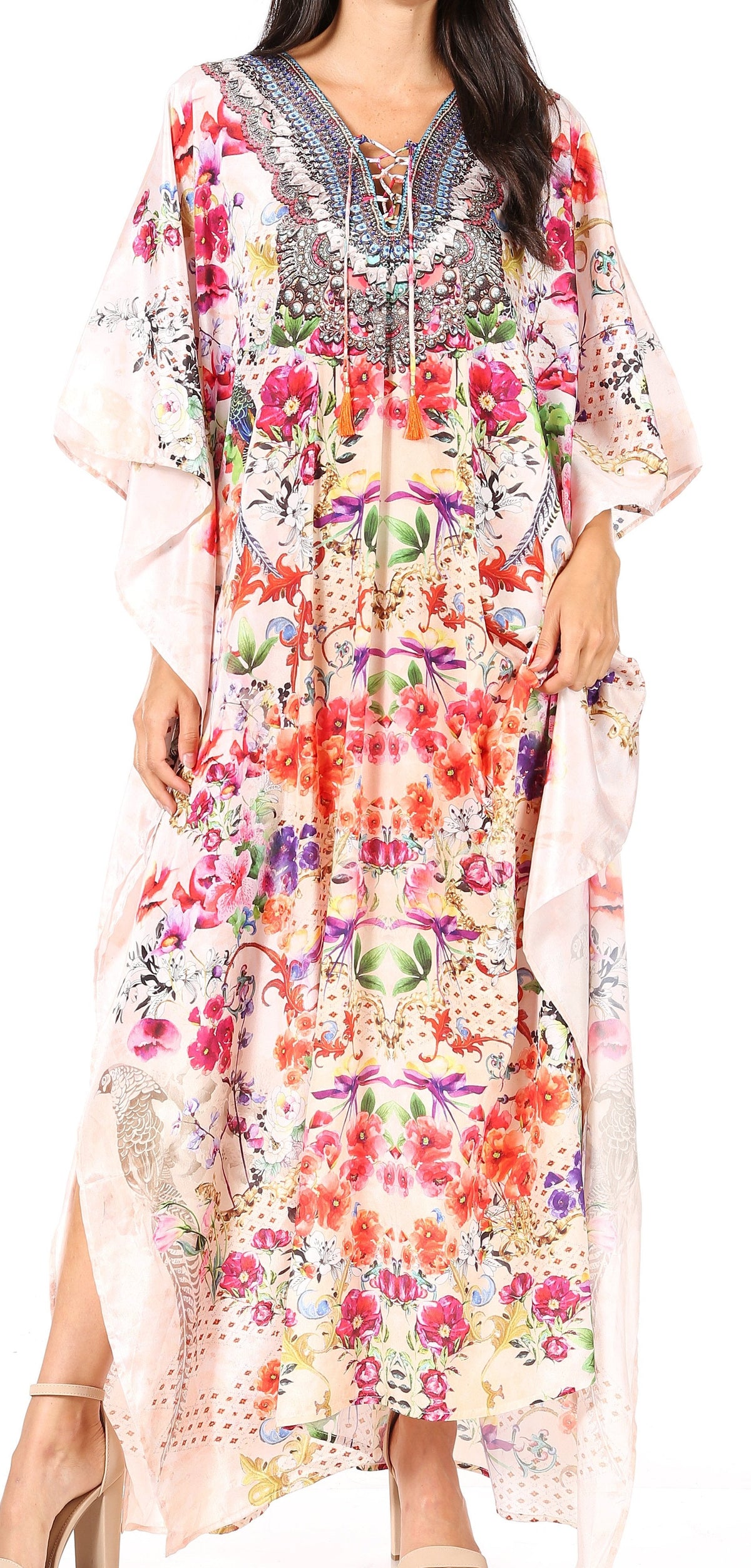 Sakkas Georgettina Flowy Long Caftan Dress/Cover Up