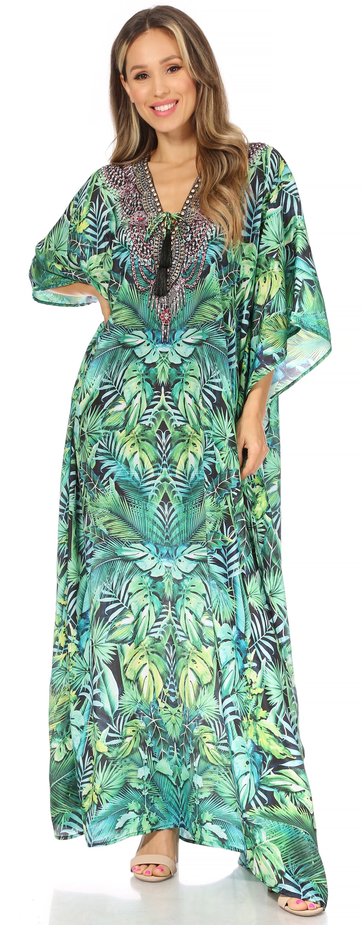 Sakkas Georgettina Flowy Long Caftan Dress/Cover Up