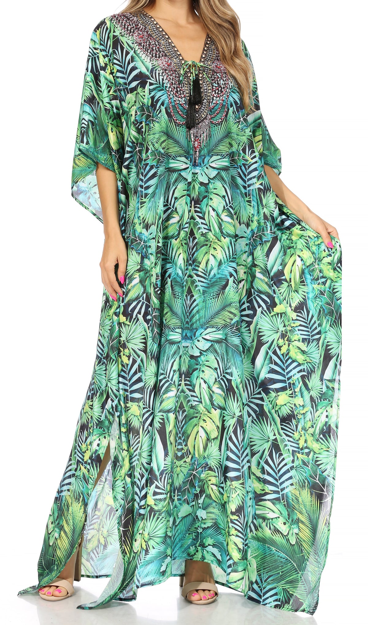 Sakkas Georgettina Flowy Long Caftan Dress/Cover Up