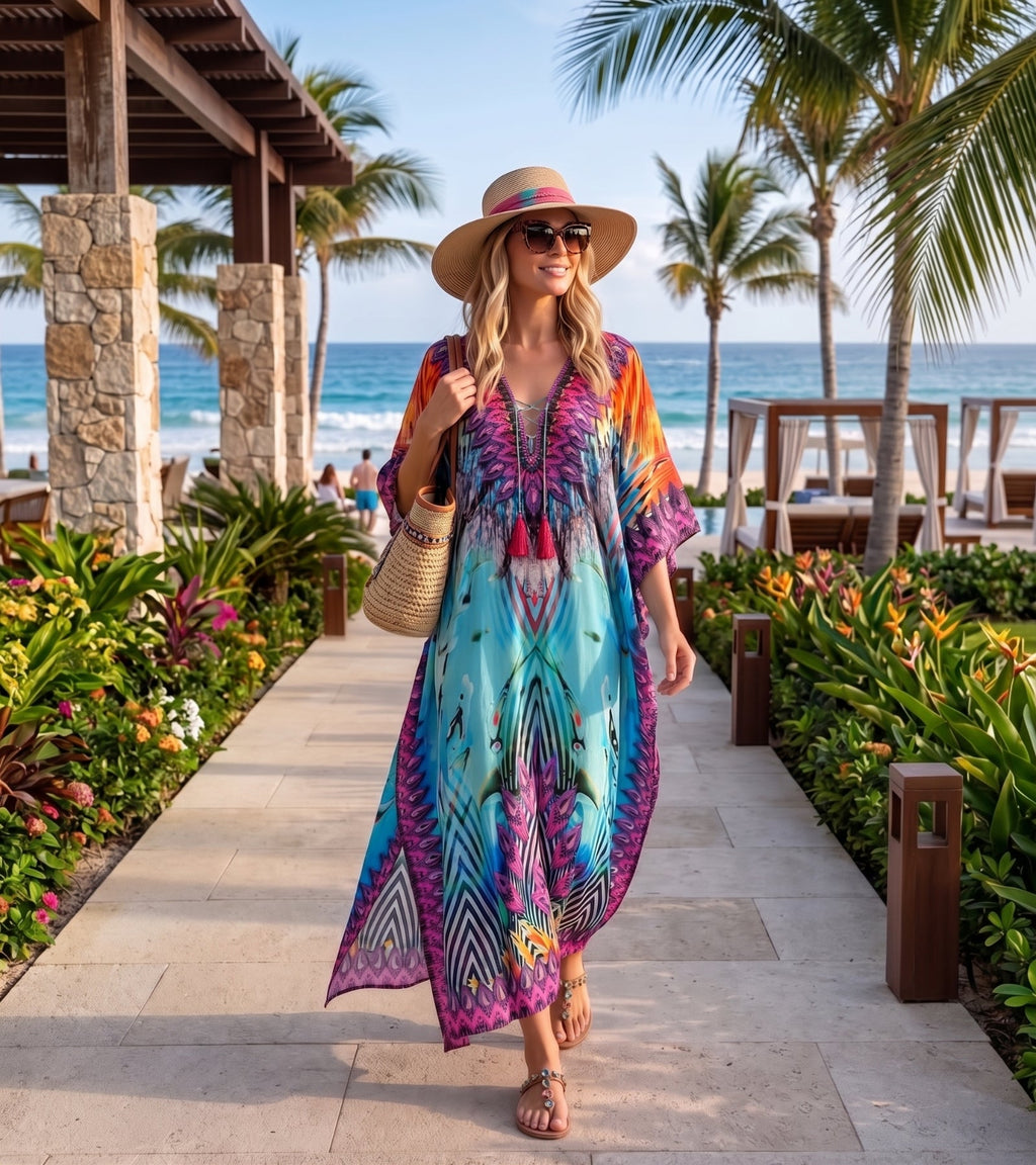 Sakkas Georgettina Flowy Long Caftan Dress/Cover Up