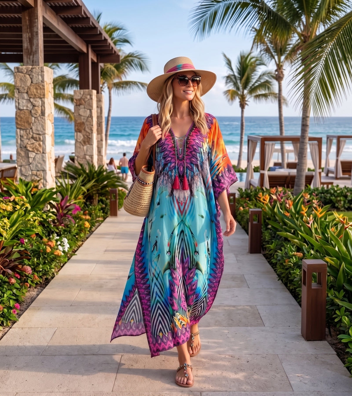 Sakkas Georgettina Flowy Long Caftan Dress/Cover Up