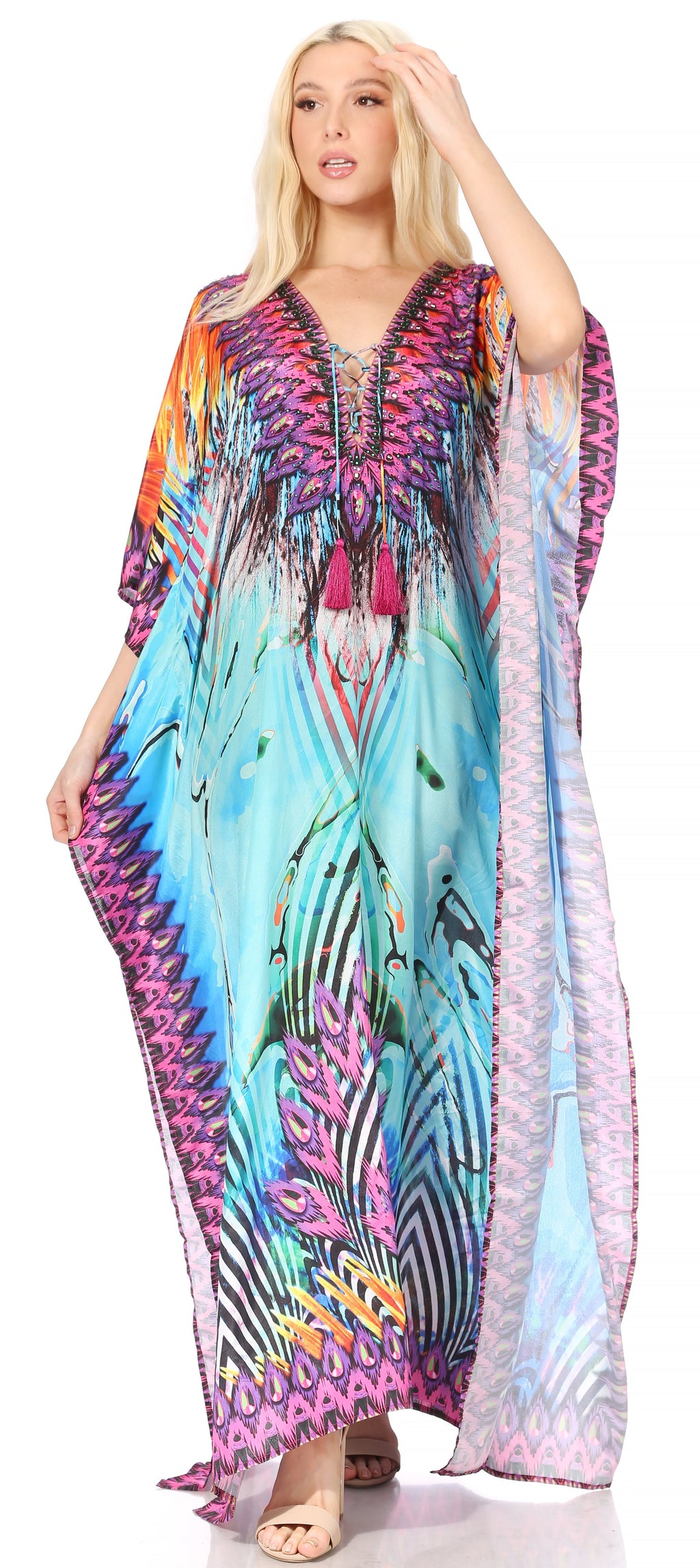Sakkas Georgettina Flowy Long Caftan Dress/Cover Up