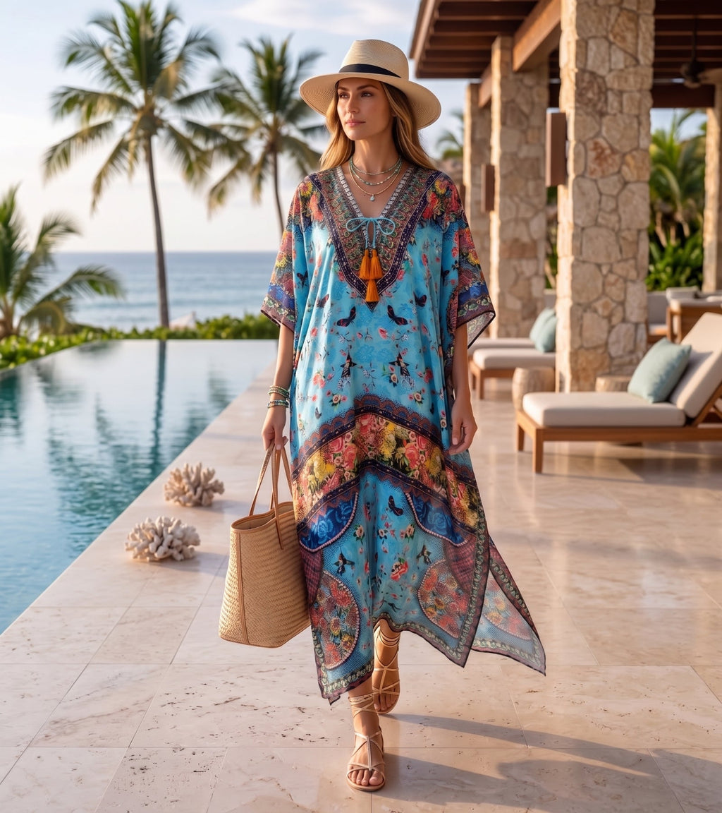 Sakkas Georgettina Flowy Long Caftan Dress/Cover Up