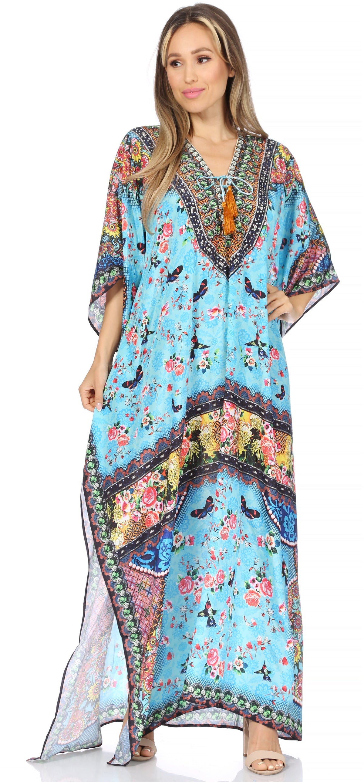 Sakkas Georgettina Flowy Long Caftan Dress/Cover Up