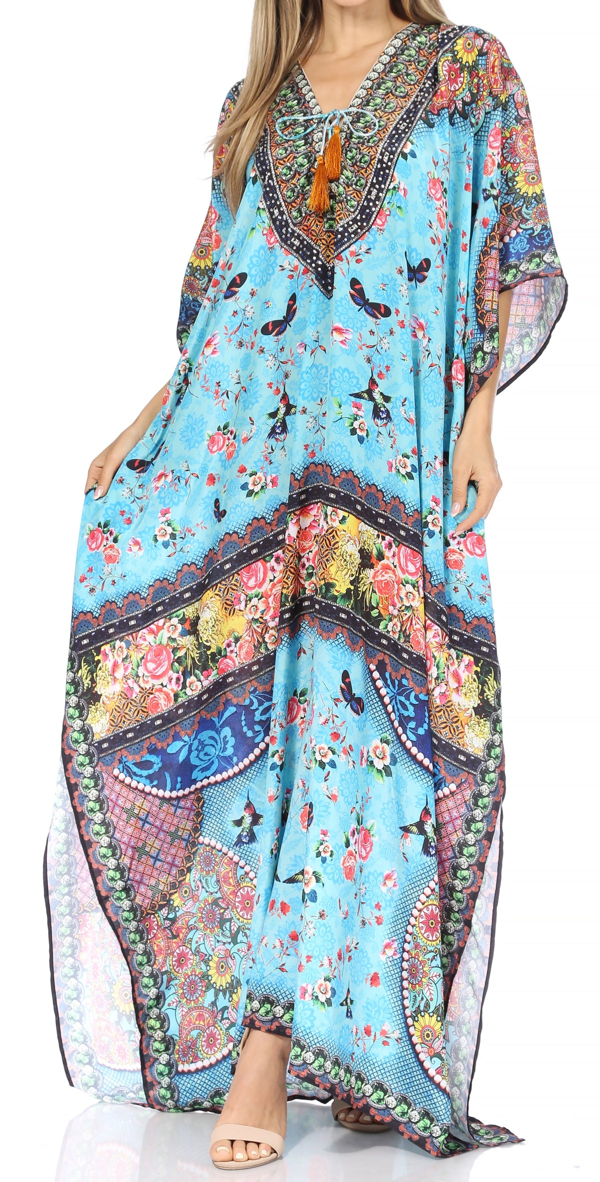 Sakkas Georgettina Flowy Long Caftan Dress/Cover Up
