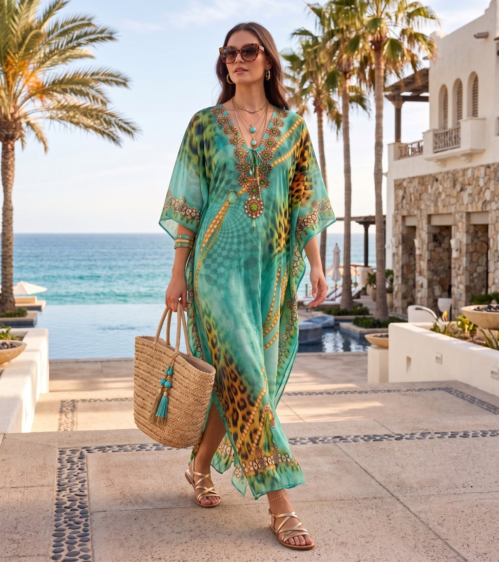 Sakkas Georgettina Flowy Long Caftan Dress/Cover Up