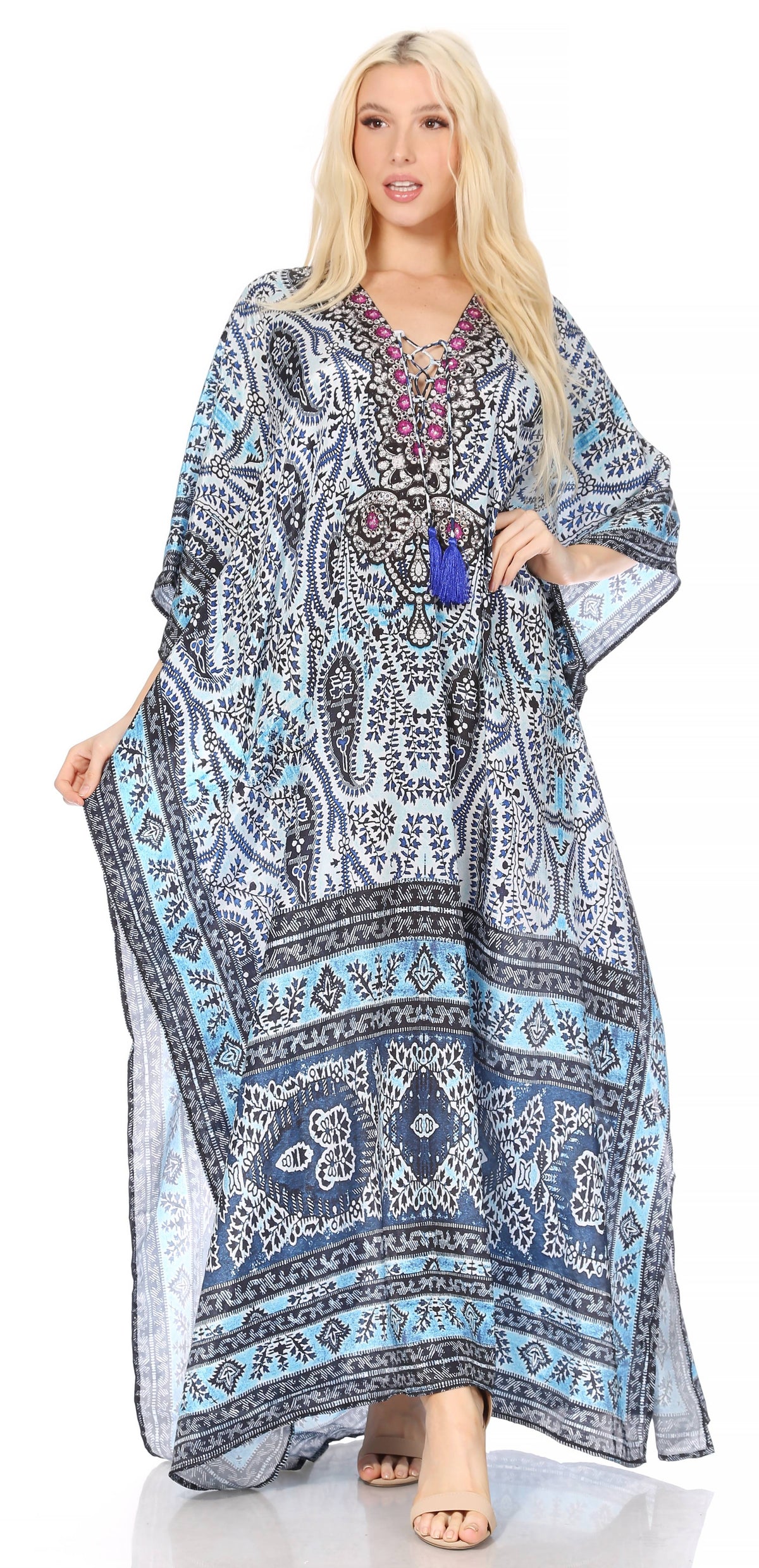 Sakkas Georgettina Flowy Long Caftan Dress/Cover Up
