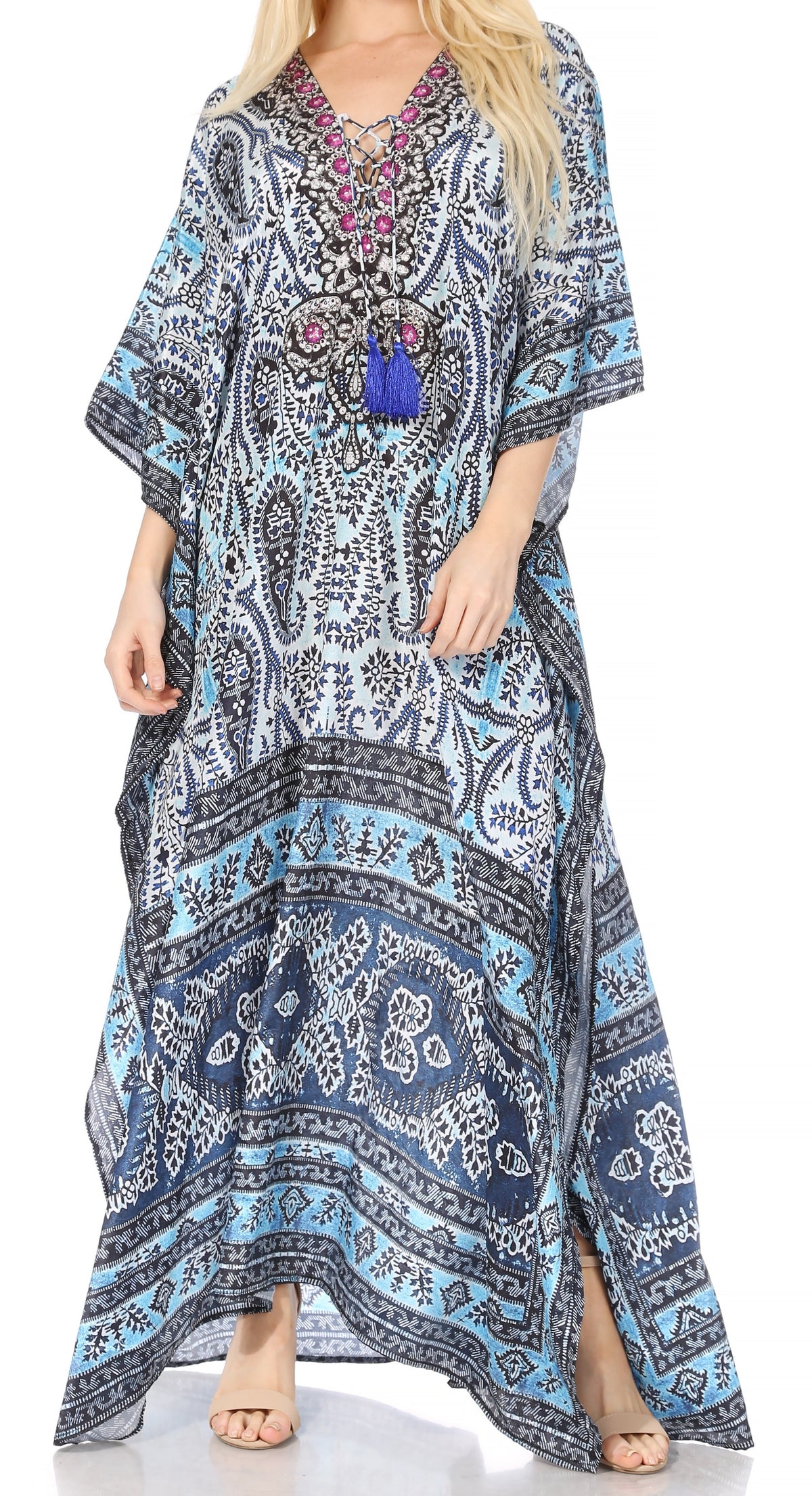 Sakkas Georgettina Flowy Long Caftan Dress/Cover Up