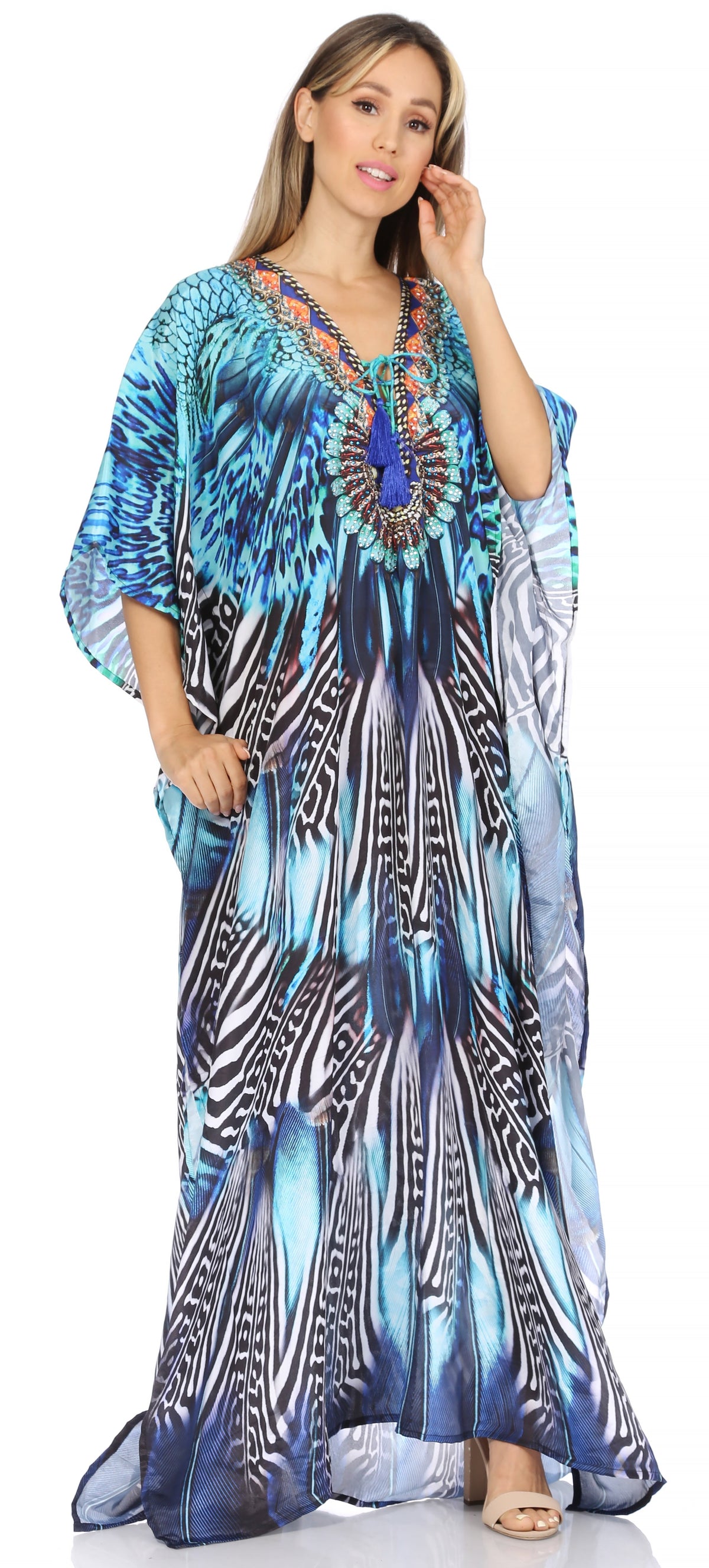 Sakkas Georgettina Flowy Long Caftan Dress/Cover Up