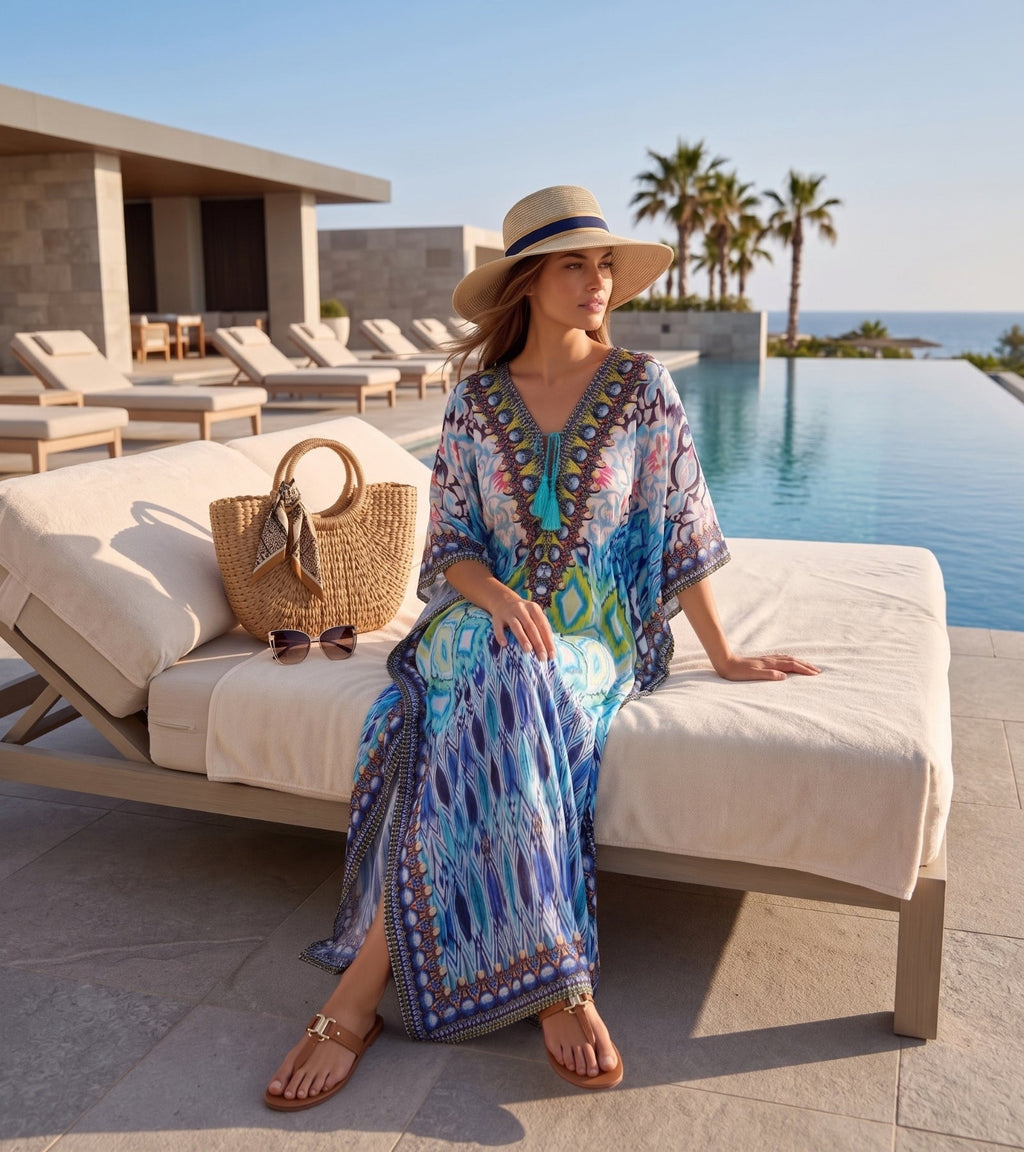 Sakkas Georgettina Flowy Long Caftan Dress/Cover Up